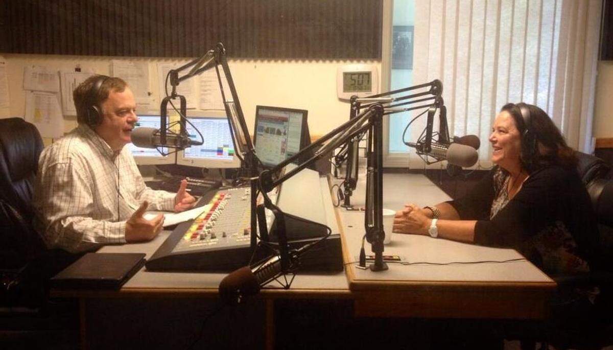 Dave Congalton interviews a guest, Mardi Hall, on air in this 2014 file photo from Congalton’s Twitter page.