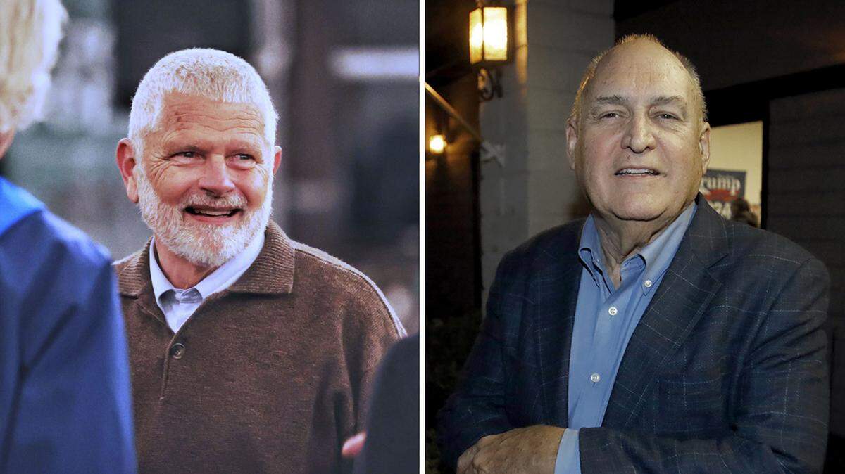 Bruce Gibson, left, and Bruce Jones attend Election Night parties while waiting for results in the District 2 San Luis Obispo County Board of Supervisors race, on Nov. 8, 2022. Final vote totals show Gibson beat Jones by 13 votes.
