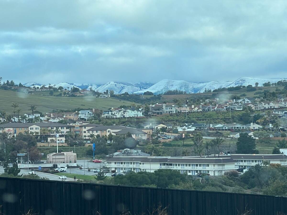 Snow seen from Fourth Street in Grover Beach on Feb. 25, 2023.
