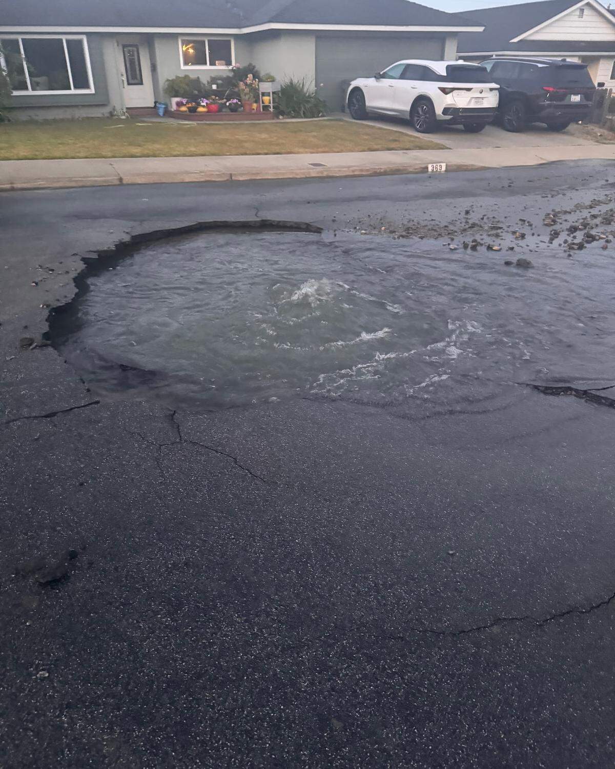A sinkhole opened up in the Calle Lupita neighborhood of San Luis Obispo early May 21, 2025, after a water main broke and sent gallons of water shooting into the street.&nbsp;