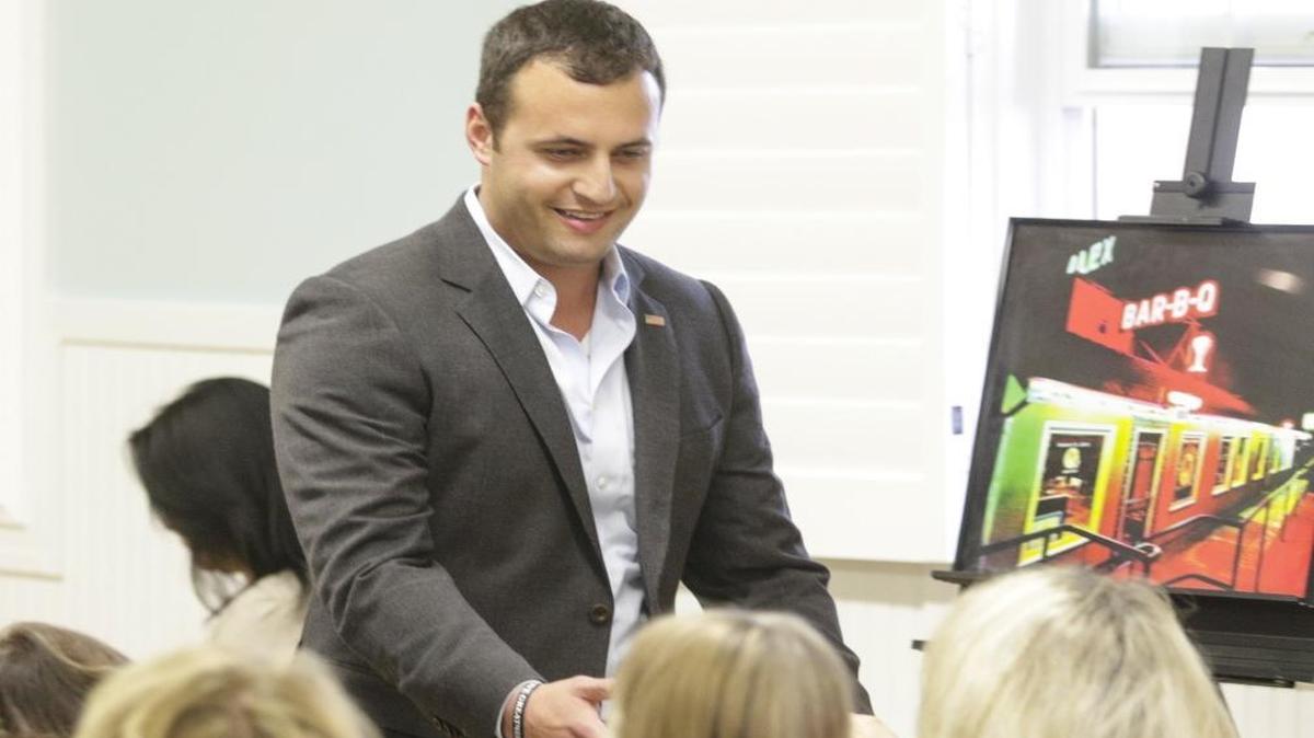 Justin Fareed, a Republican running for U.S. House of Representatives, chats with attendees at a meet-and-greet event in Shell Beach.