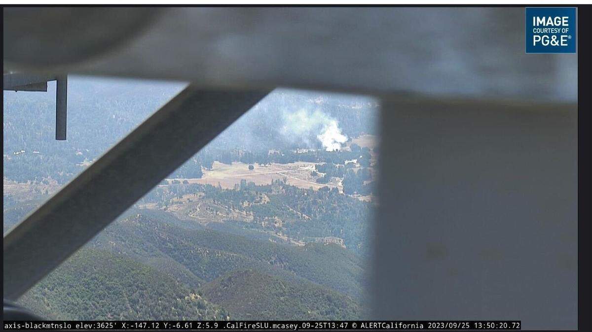 PG&E Black Mountain camera captures image of smoke from a vegetation fire in Santa Margarita, California on Sept. 25, 2023. 