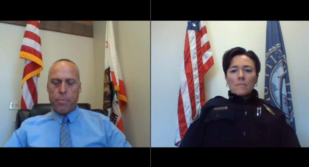 SLO City Manager Derek Johnson and SLO Police Chief Deanna Cantrell at a virtual press conference Tuesday related to the Tianna Arata case.