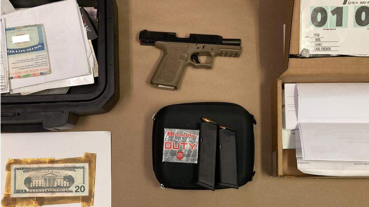 Justin Lawson, 45, of Colorado was arrested on Jan. 4, 2024, after an officer spotted him driving a stolen car. He was also found to be in possession of a gun, ammunition, documents that didn’t belong to him and photocopied money, police said.