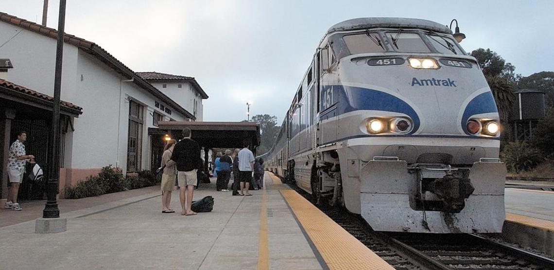 Amtrak’s Pacific Surfliner waits at the station in San Luis Obispo in a 2002 photo.