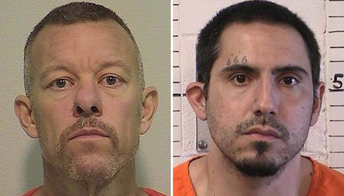 Paul Flores, the convicted killer of Kristin Smart, was allegedly stabbed in the yard at Pleasant Valley State Prison on Aug. 23, 2023, by Jason Budrow, right, a twice convicted murderer who also killed Roger Reece Kibbe, the man known as the “I-5 Strangler,” in prison in March 2021.