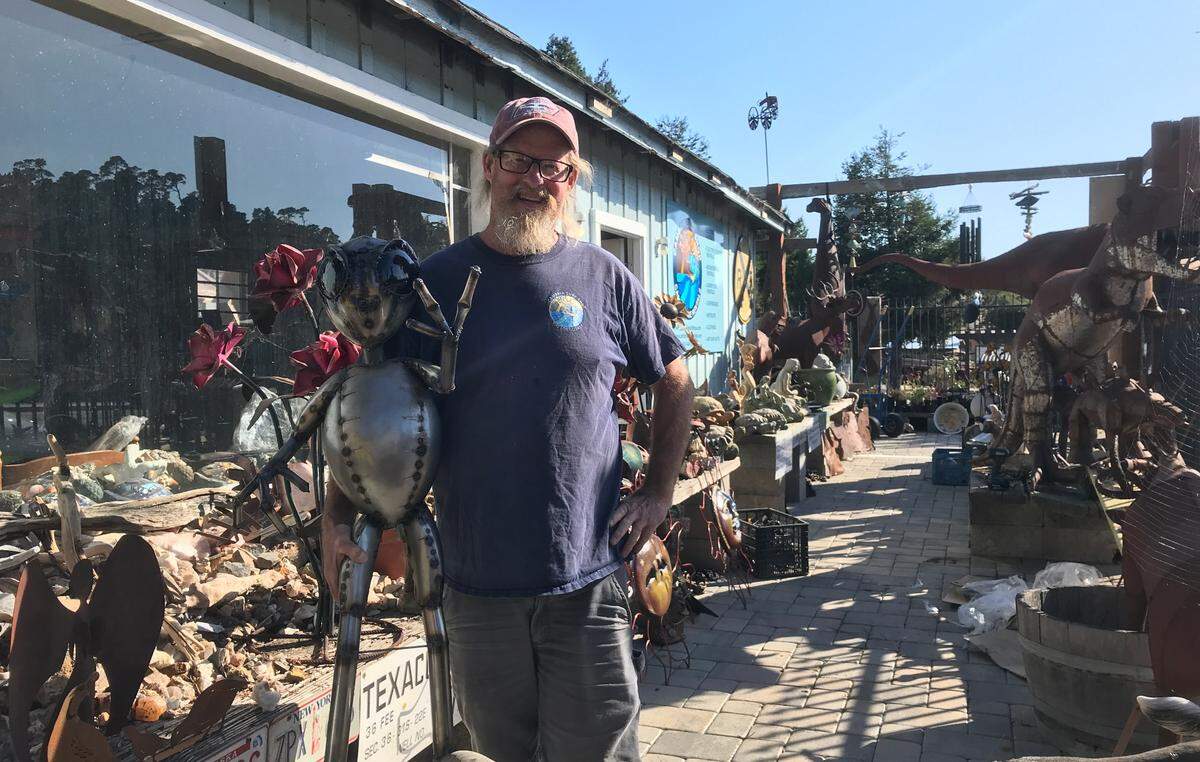 Bill Bookout and his little alien buddy are just a few of the characters to be found at Cambria Garden Art at 1561 Main St.