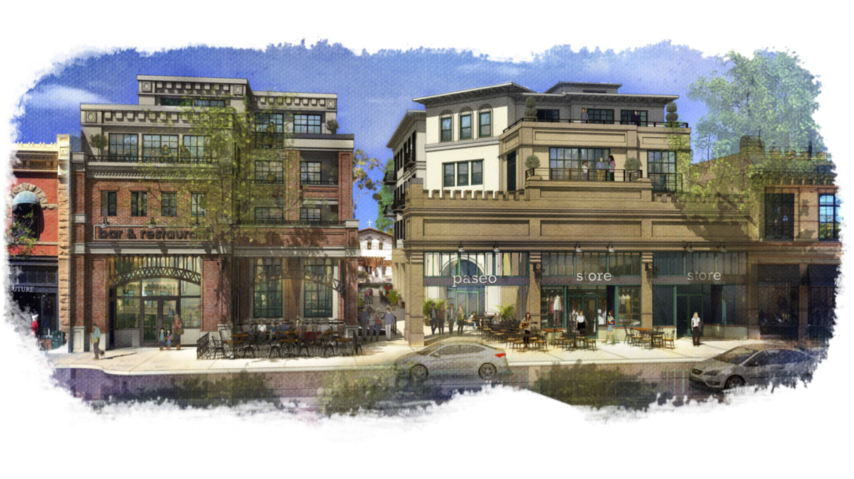 This rendering shows a concept of the The Network Mall project proposal in downtown San Luis Obispo. The mixed-use building proposal calls for commercial and residential spaces.
