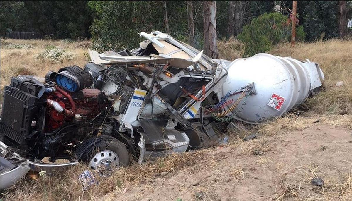 Cal Fire SLO officials responded to the scene of a commercial semitruck rollover near Arroyo Grande on Friday, June 23, 2017.