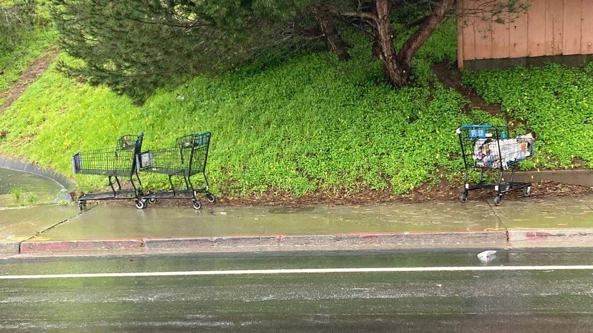 Shopping carts abandoned on Quintana Road in Morro Bay.