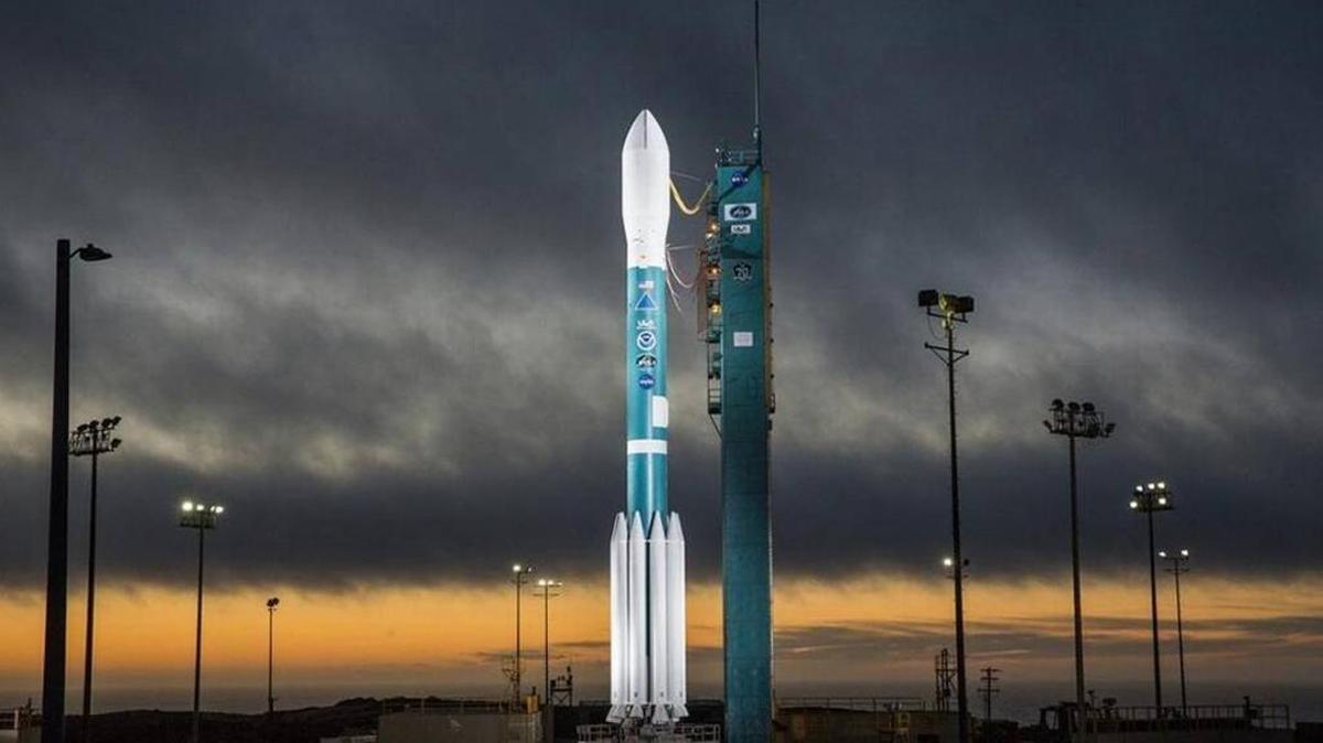 The Mobile Service Tower is rolled back in preparation for launch of a Delta II rocket carrying JPSS-1 for NASA and NOAA at Vandenberg Air Force Base