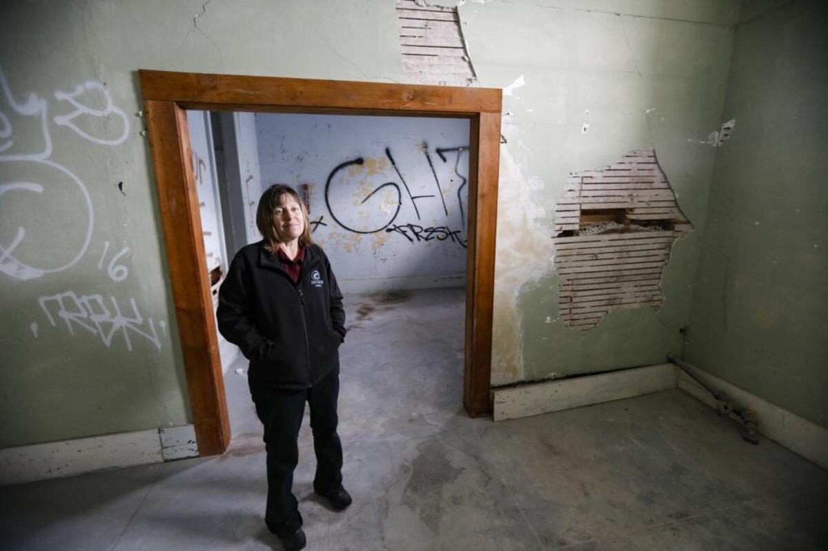 Karen McNamara, head of the Atascadero Printery Foundation, leads a walkthrough of the historic building in December 2016.
