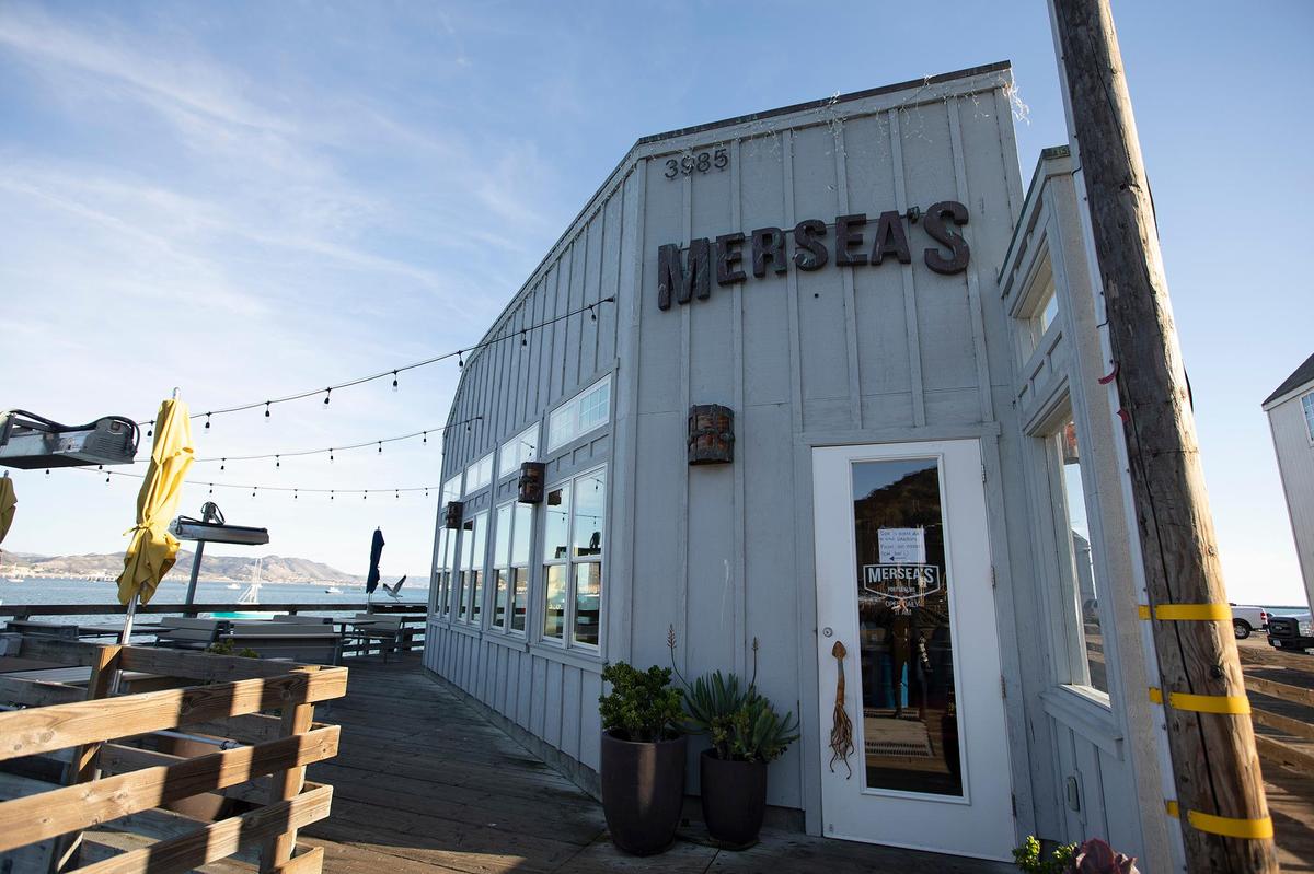 A silver Toyota sedan crashed into the back of Mersea’s Restaurant, breaking a gas line on Harford Pier in Port San Luis. Two people were transported by ambulance to the hospital.