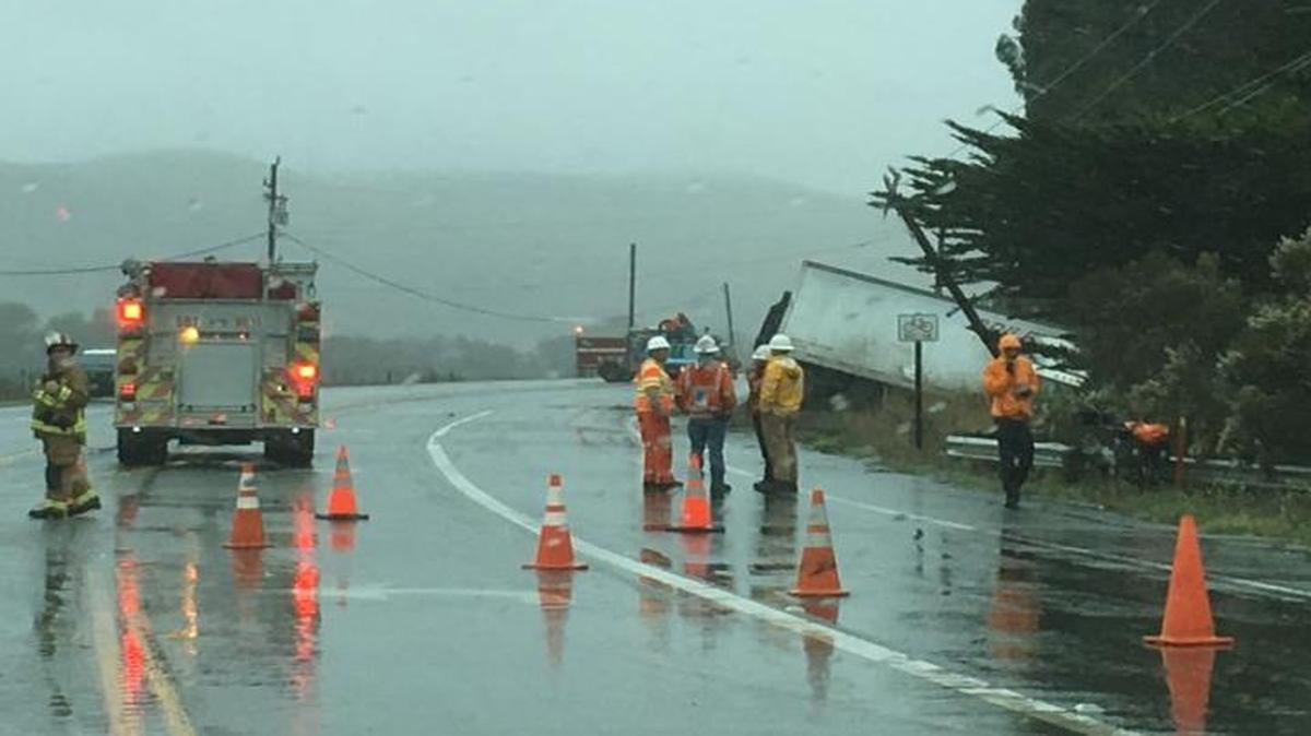 A semi-truck crash closed Los Osos Valley Road on Friday.