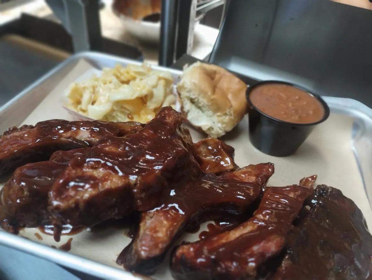 Ribs are one of the menu items at the new CJ’s BBQ, which opened at the former Mo’s Smokehouse BBQ location on Monterey Street in downtown San Luis Obispo in January 2025.