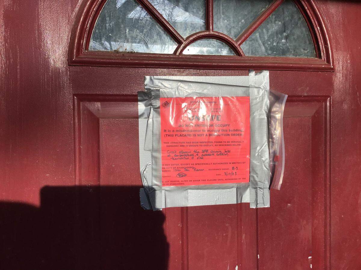 The city red-tagged the Spiller home at 1210 San Ramon Road, deeming it unsafe for human occupation, on March 17, 2023.