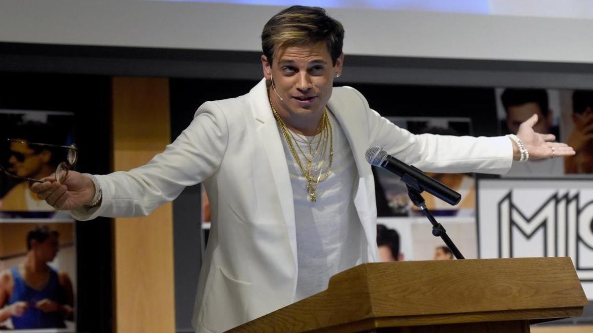 Milo Yiannopoulos speaks Wednesday, Jan. 25, 2017, on campus in the Mathematics building at the University of Colorado in Boulder, Colo. Yiannopoulos is scheduled to speak at Cal Poly on Tuesday, Jan. 31, 2017.