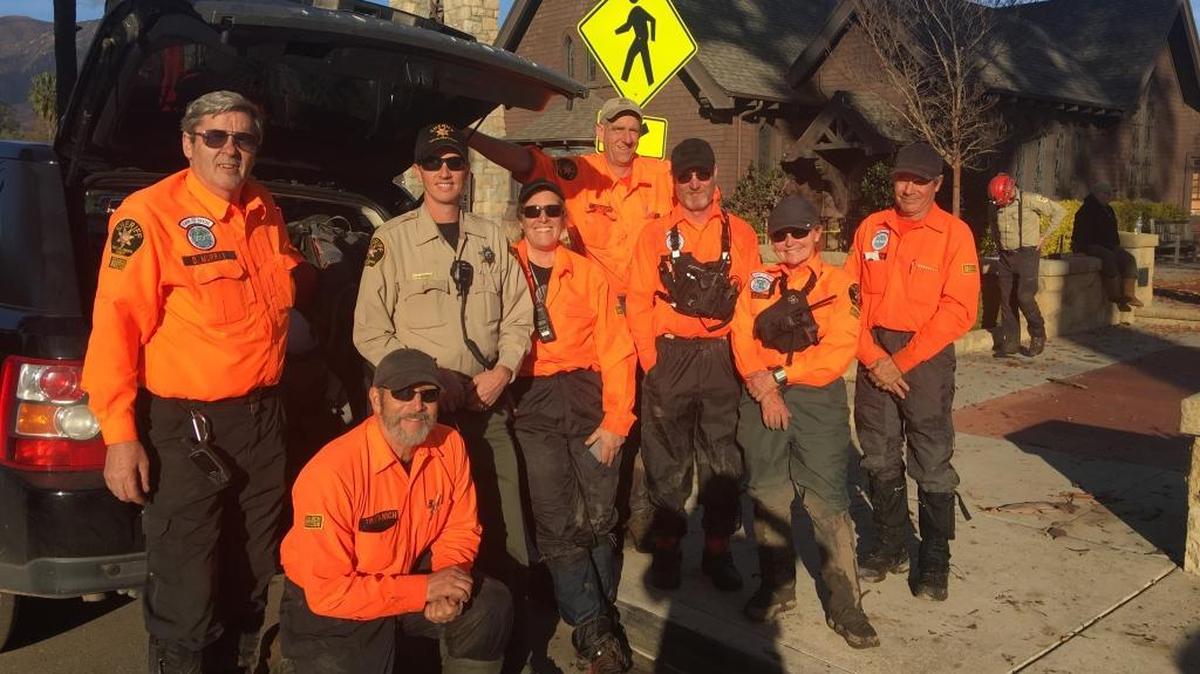 San Luis Obispo County Sheriff’s Search and Rescue Team volunteer Tom Zehnder (fourth from right) was part of a mutual-aid team to assist in the recovery efforts after last week’s Montecito mudslides.