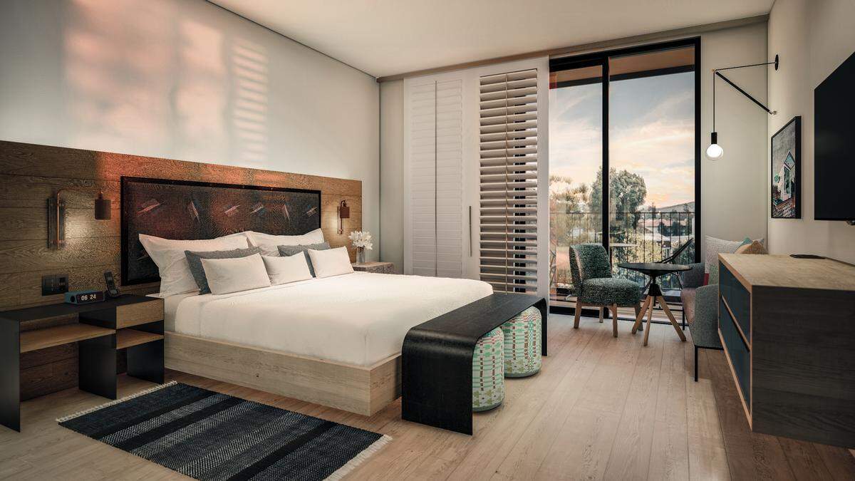 A rendering shows a room at the future Hotel SLO in downtown San Luis Obispo.