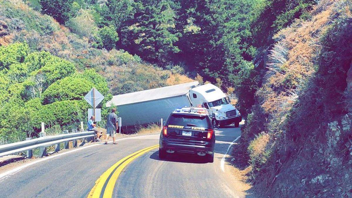 A semi truck jack-knifed on Highway 1 approximately one mile north of Ragged Point on Wednesday, temporarily closing northbound and southbound lanes.