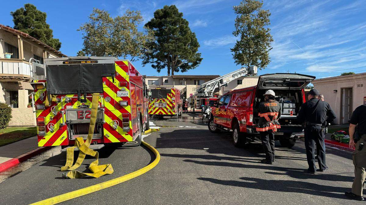 At least one person suffered burns in an apartment fire on South Elm Street in Arroyo Grande on Thursday, Jan. 25, 2024.