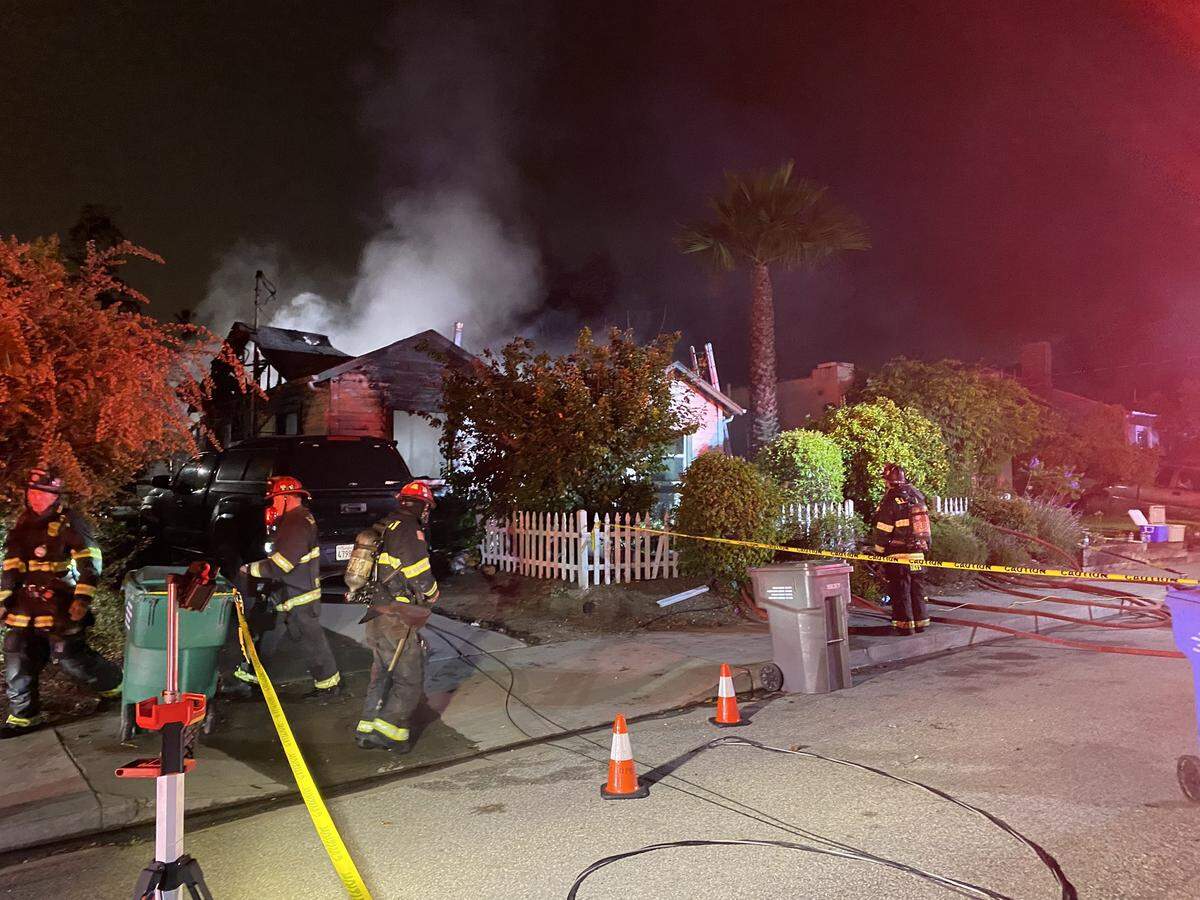 A fire severely damaged a San Luis Obispo home on Olive Street early Thursday morning, June 29, 2023.