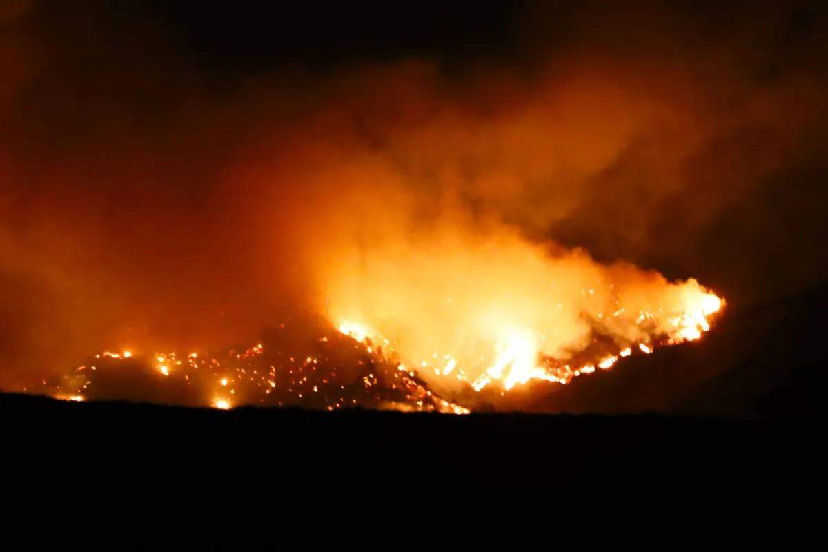 Heavy flames from the Lake Fire early July 7, 2024.