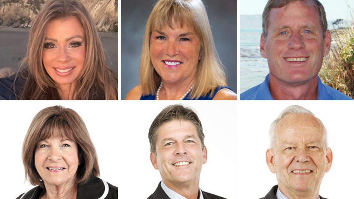 Mayor Ed Waage, bottom left, is running unopposed in Pismo Beach. Competing for seats on the City Council are, from top left, Debora Ann Lossing, Stacy Inman and Erik Howell, and bottom left, Mary Ann Reiss and Kevin Kreowski.