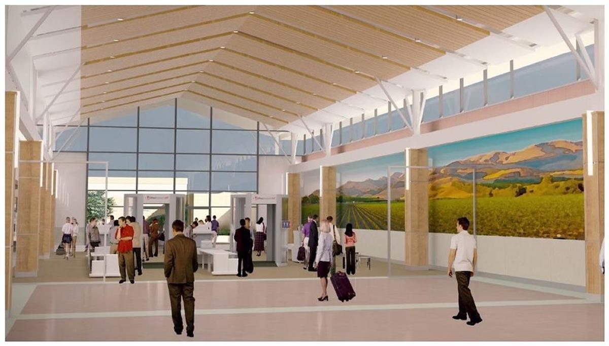 A promotional video for the new terminal at the San Luis Obispo County Regional Airport shows the use of two security checkpoints for travelers, but officials have told The Tribune that there are only plans for one line when it opens in October.