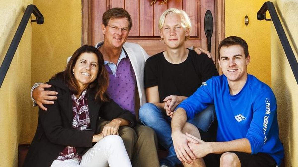 Swedish foreign exchange student Viktor Granelli, blonde hair, with his host family Michele Cossey, left, her husband Steve and son Alex at their Grover Beach home.