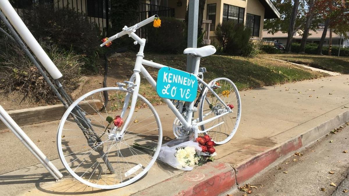 A ghost bike memorial was installed Saturday, Sept. 2, 2017 in San Luis Obispo as a tribute to Kennedy Love, a Cal Poly student was killed by a suspected drunk driver while riding his bicycle.
