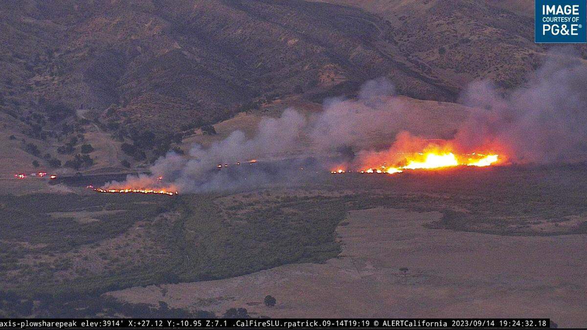 A view of the fire burning along Highway 166 outside New Cuyama on Sept. 14, 2023.