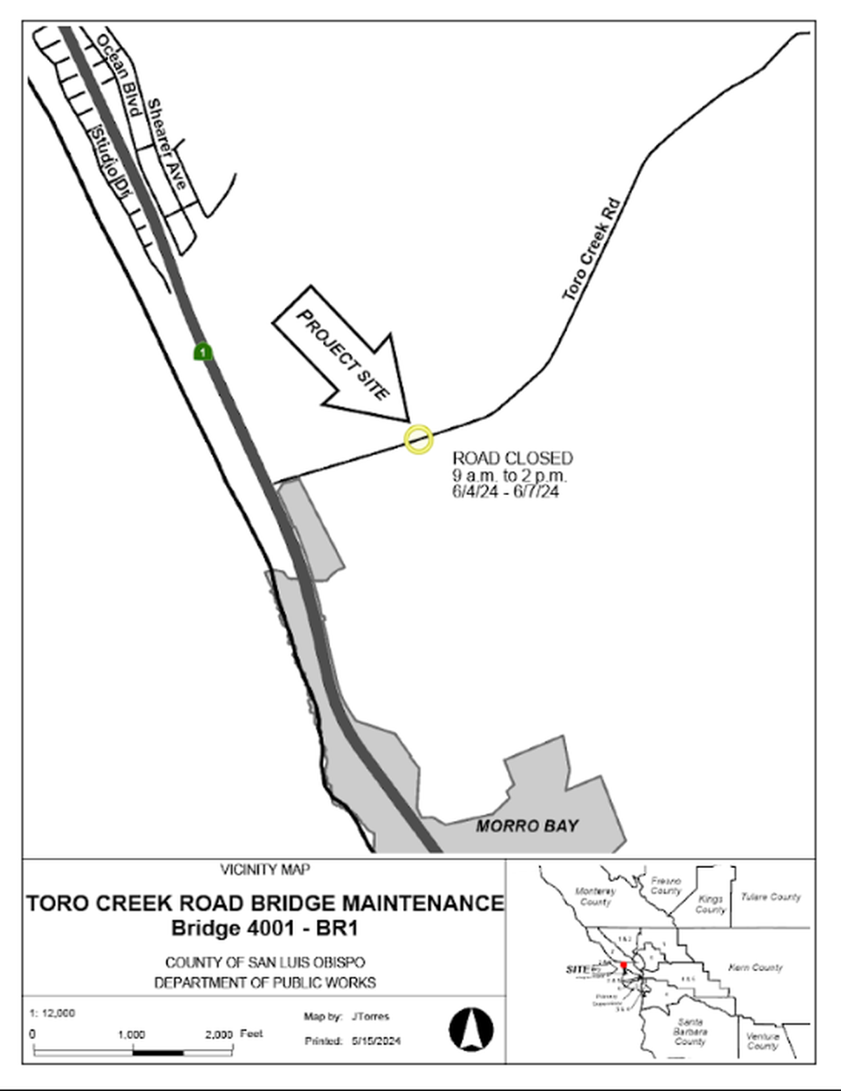 The bridge on Toro Creek Road will temporarily close for repairs in June 2024.