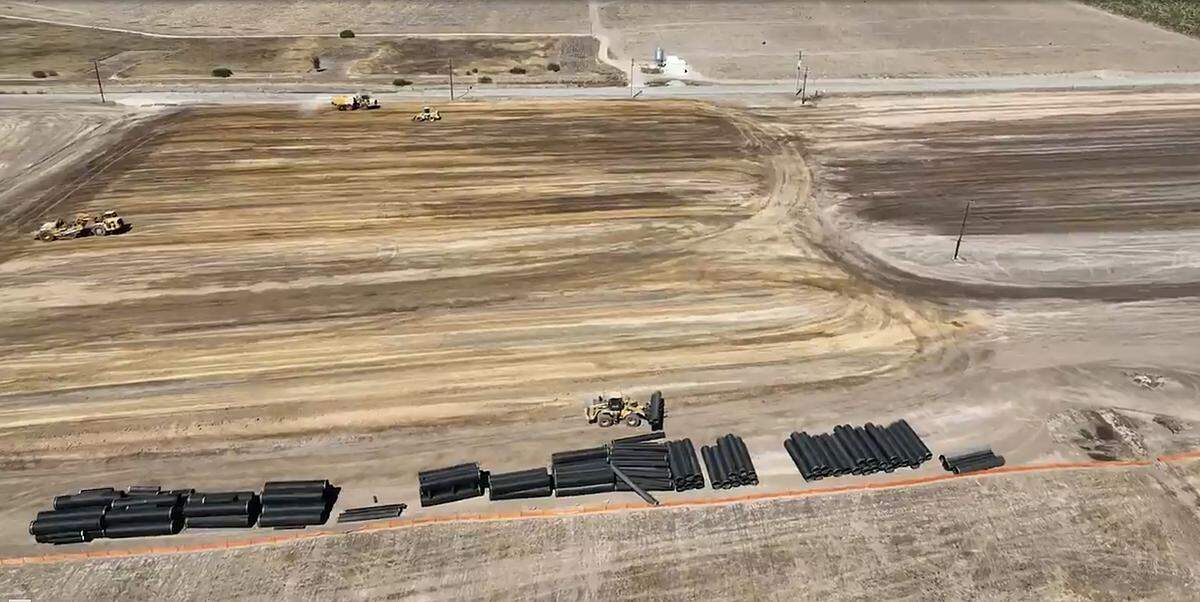 Drone video from Sept. 24, 2022, shows grading work proceeding on the 280-acre Viñedo development that will bring more than a thousand homes to the southeast corner of Paso Robles.