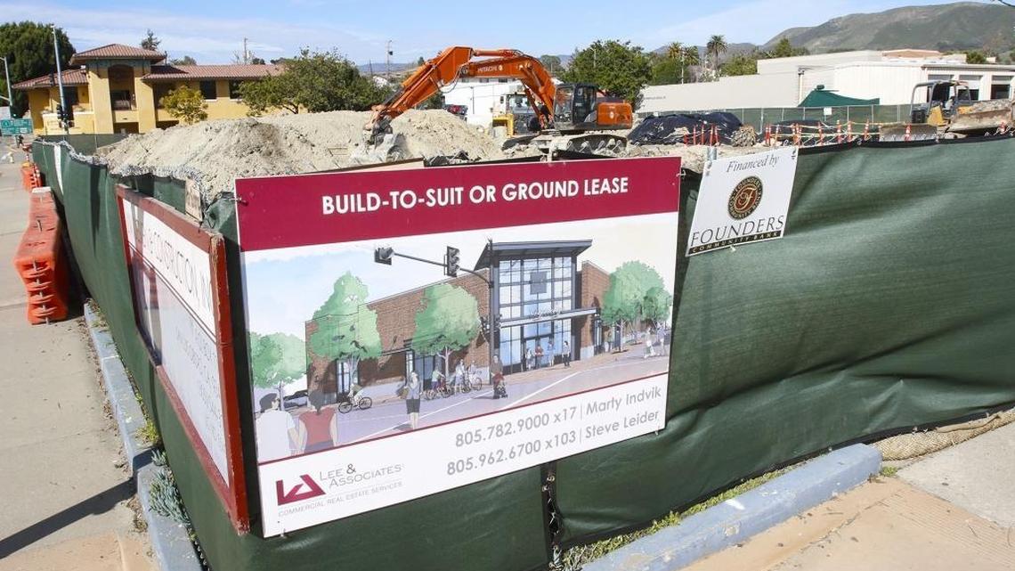An approved project can be seen, in rendering, to construct two 5,000-square-foot commercial buildings and a small plaza on a property at Monterey and Santa Rosa streets in downtown San Luis Obispo. Now a much larger proposal is being discussed for two 75-foot-tall buildings with a hotel, retail and office space, and four floors of affordable and workforce housing.