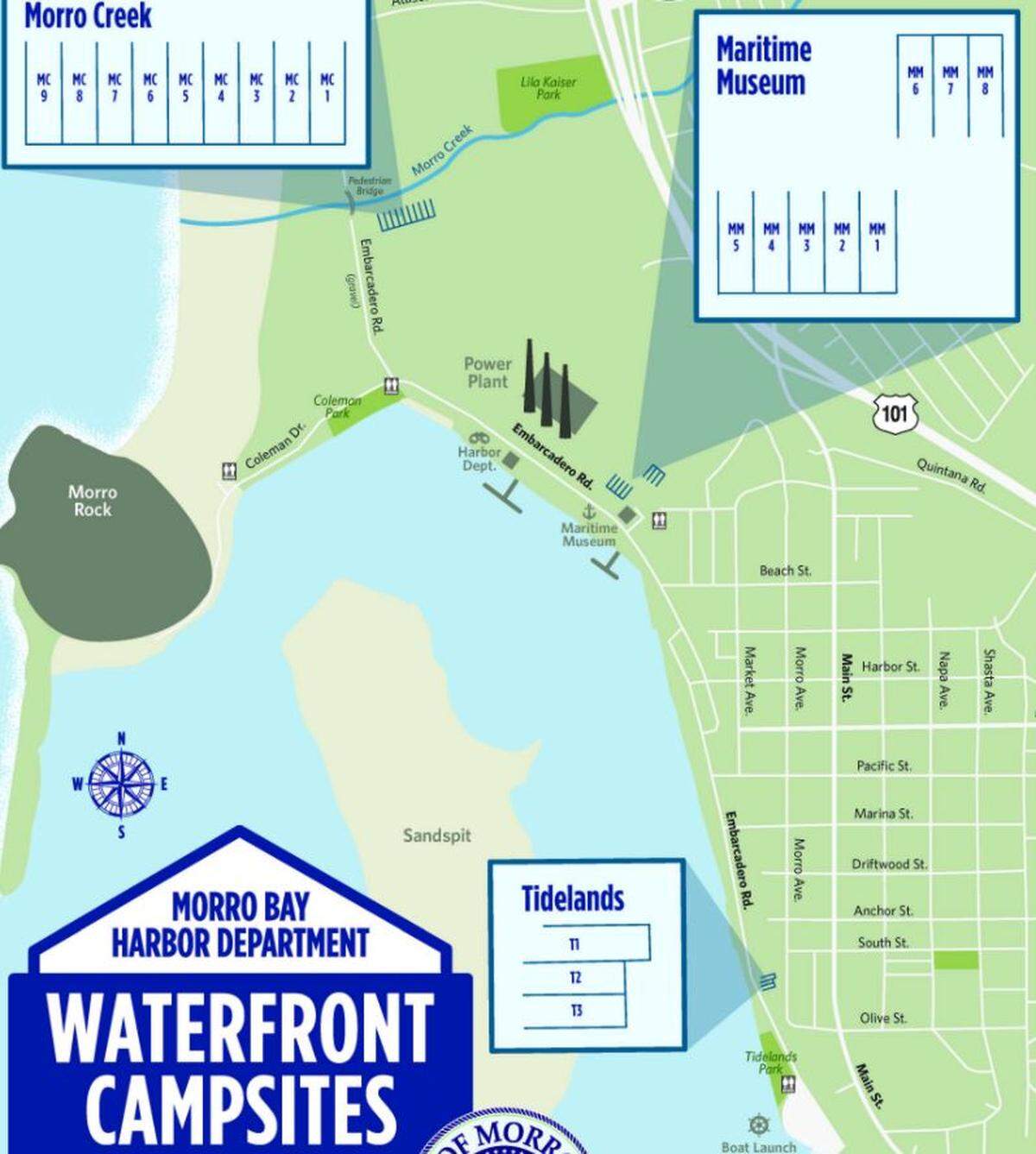 A map shows RV/tent campsites that the city offers to campers. The council voted to effectively end the RV parking program after citizen opposition.