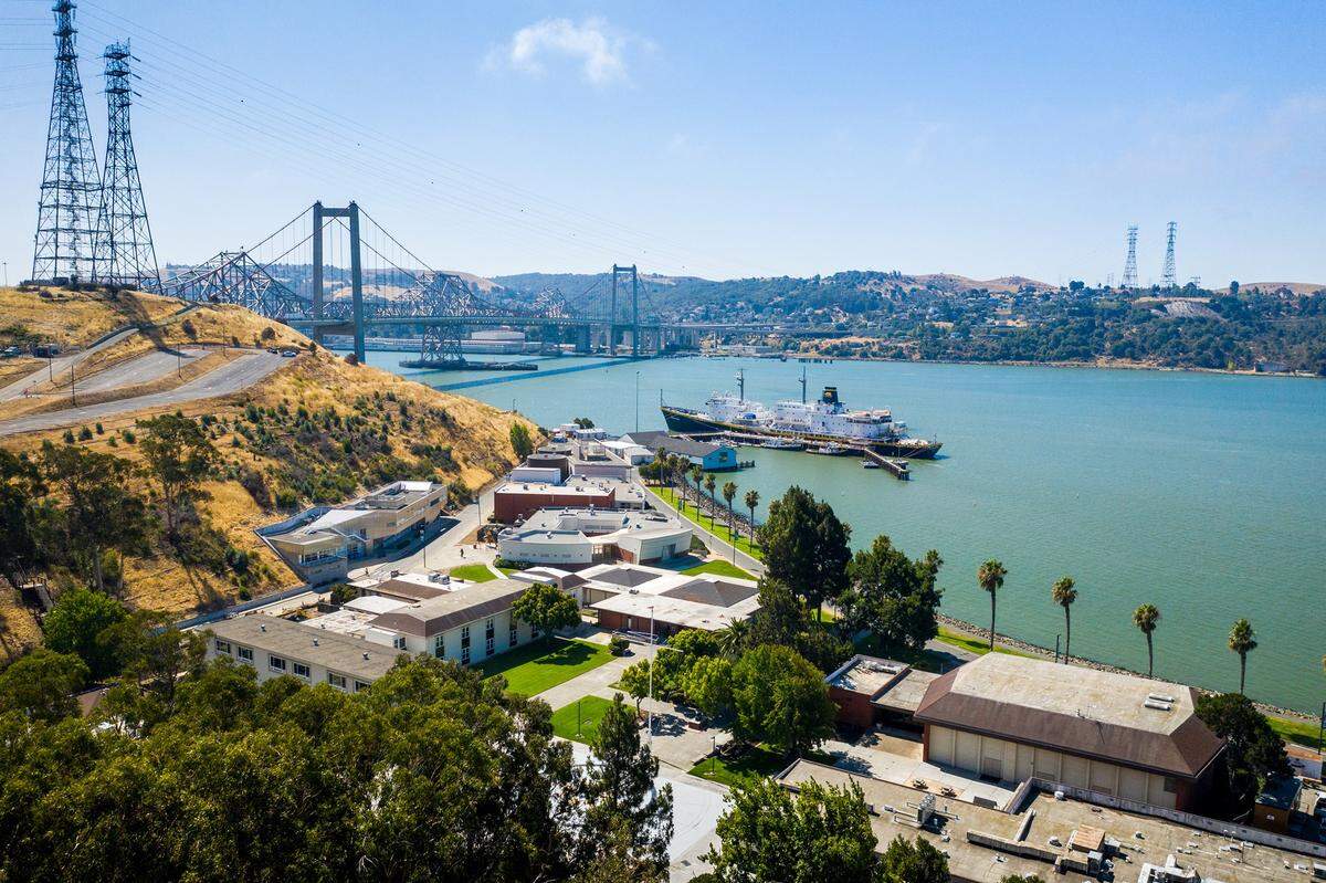 The California State University Maritime Academy campus is located on the waterfront in Vallejo. It includes the 500-foot Golden Bear training vessel.