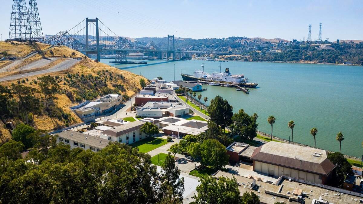 The California State University Maritime Academy campus is located on the waterfront in Vallejo. It includes the 500-foot Golden Bear training vessel.