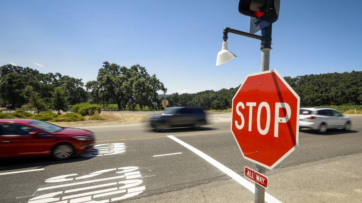 A four-way stop was installed at Vineyard Drive and Highway 46 West between Cambria and Paso Robles in 2017. Caltrans will install a temporary four-way stop on Friday, Feb. 26, 2021, as construction continues on a roundabout at the intersection.