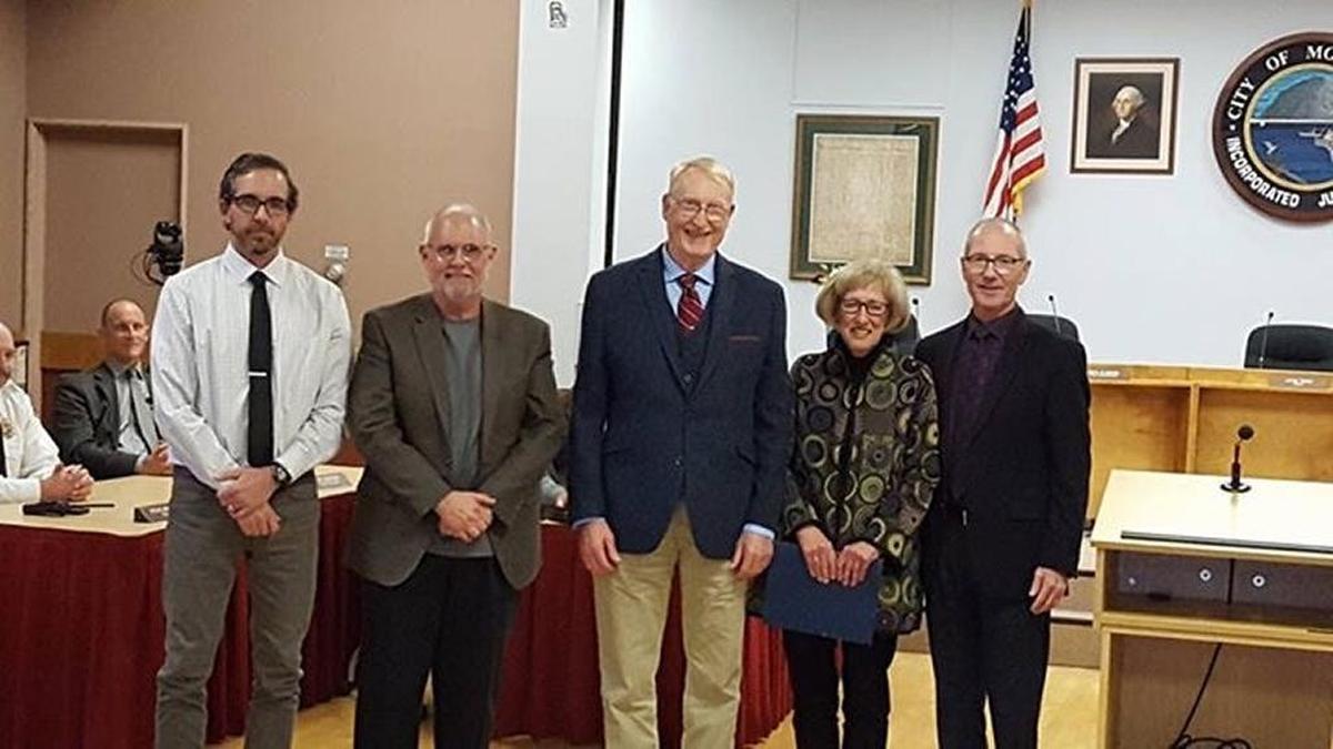 The Morro Bay City Council welcomed its new council on Monday. Pictured, from left, are: Councilman Matt Makowetski, Councilman John Headding, Councilman Robert “Red” Davis, Councilwoman Marlys McPherson and Mayor Jamie Irons.