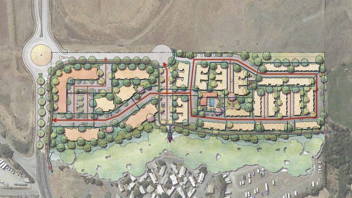 A site overview shows the newly approved mixed-use condominium project that will bring 280 homes to 600 Tank Farm Road in San Luis Obispo.