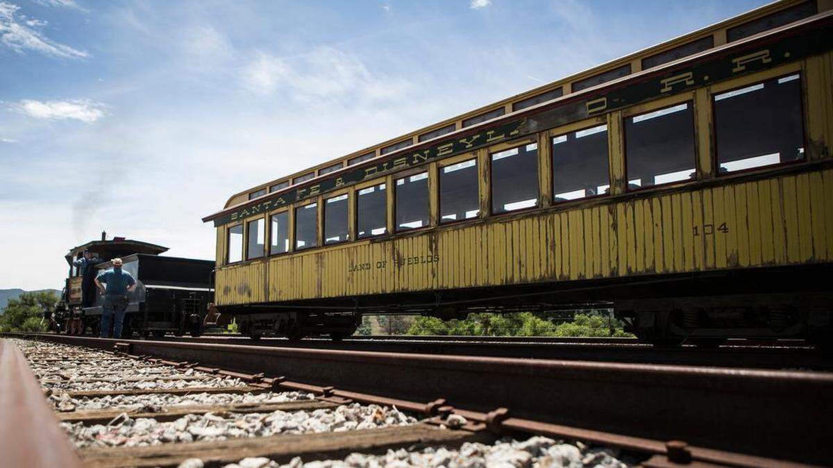A steam engine built in 1898 pulls the Disney cars at Santa Margarita Ranch. Ranch owner Rob Rossi acquired four of the cars in 1998 and put them into use in 2004.