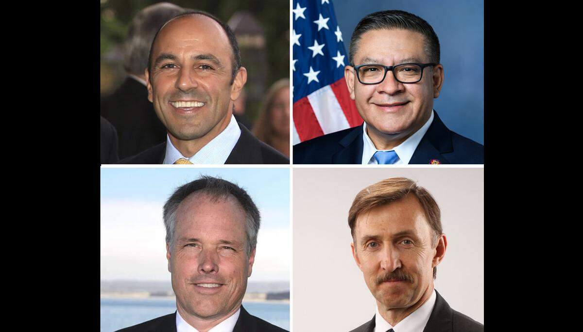 At left, Rep. Jimmy Panetta, top, is running against challenger Jeff Gorman for the 19th District seat. At right, Rep. Salud Carbajal, top, is challenged by Dr. Brad Allen in the 24th District.