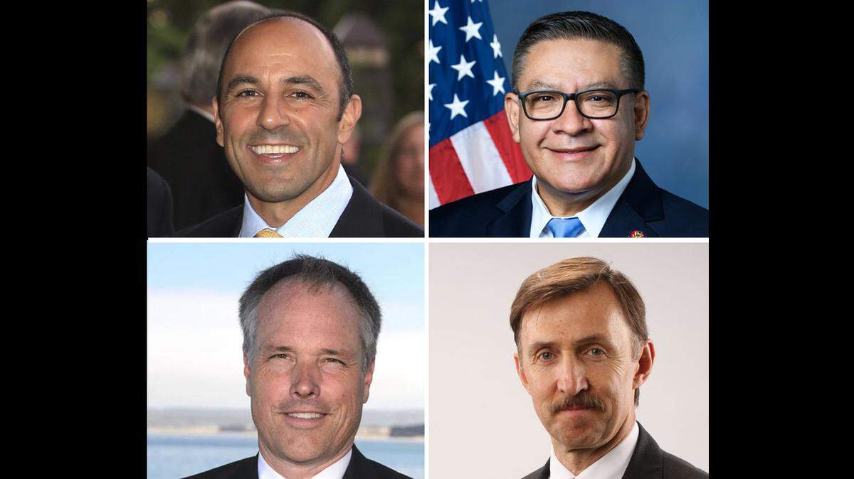 At left, Rep. Jimmy Panetta, top, is running against challenger Jeff Gorman for the 19th District seat. At right, Rep. Salud Carbajal, top, is challenged by Dr. Brad Allen in the 24th District.