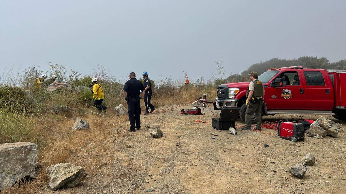 A California State Parks ranger and the Big Sur Fire Department rescue a cyclist who fell down Regent’s Slide on Aug. 9, 2024.