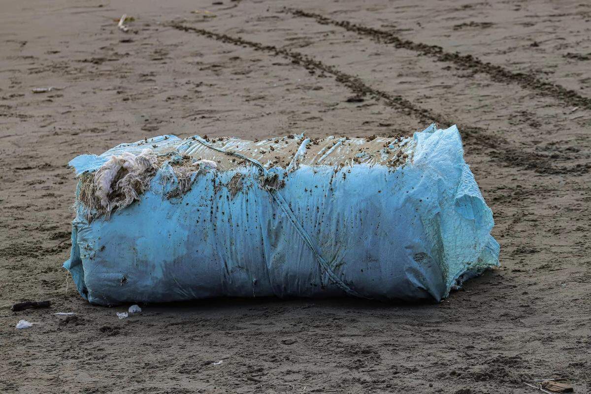 Bales of cotton wrapped in blue plastic washed up on San Luis Obispo County shoes on Sunday, March 3, 2024, including at elephant sea beaches near San Simeon.