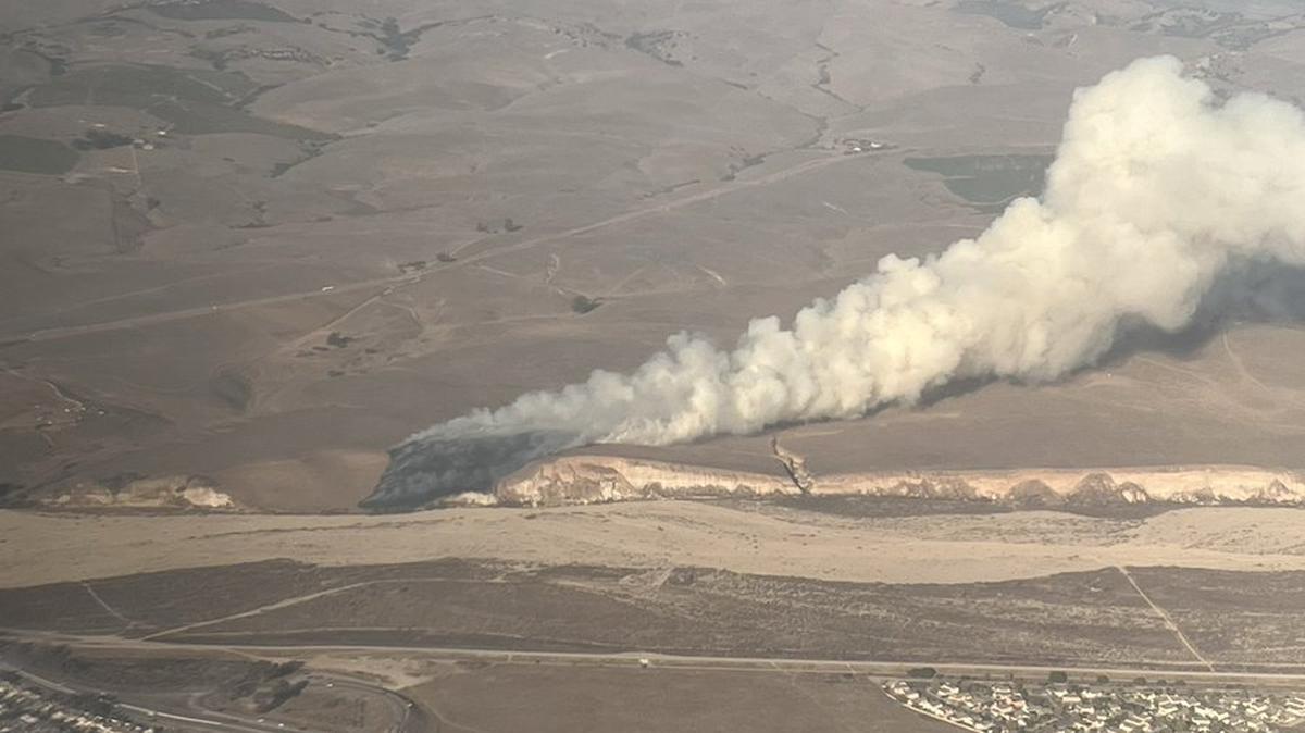 Cal Fire battled a grass fire in the Santa Maria Riverbed on Oct. 17, 2024.