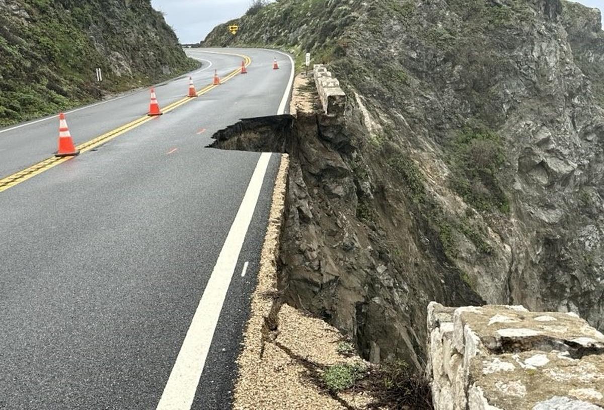 Highway 1 was closed at Palo Colorado in Big Sur due to a slip-out near Rocky Creek on March 30, 2024.