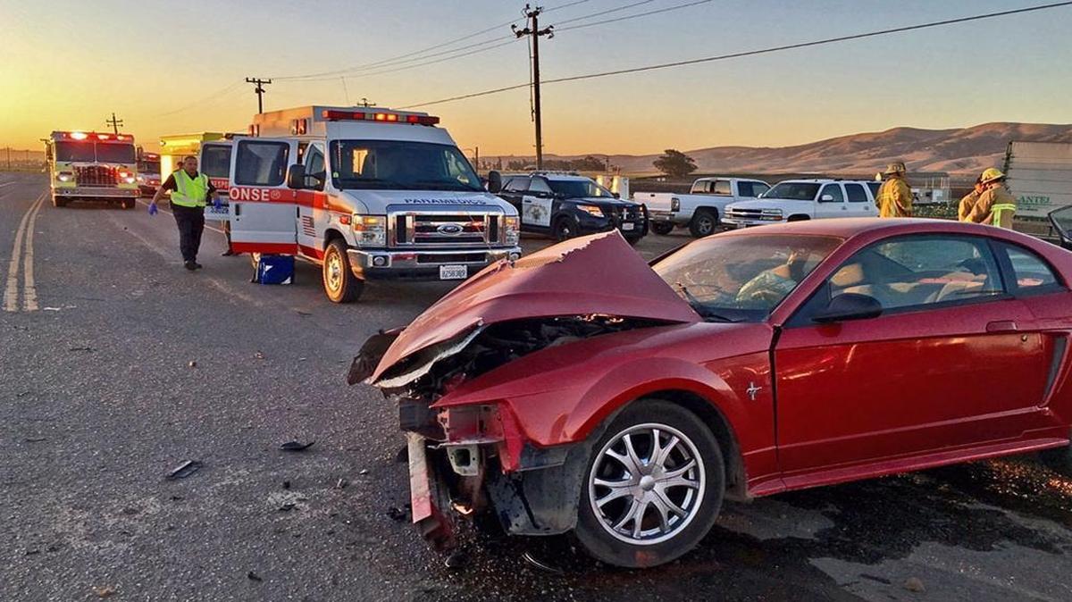 Six people were injured, two seriously, in a head-on collision Thursday, October 5, 2017, on Betteravia Road west of Santa Maria.