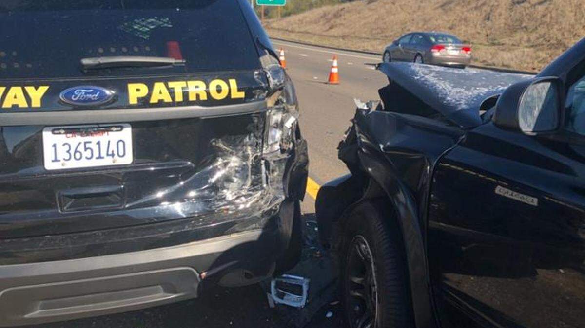 An image of the crash involving a CHP vehicle that took place on Monday morning on Highway 101 in San Luis Obispo.